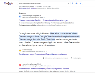 Google Suche zu "texte professionell übersetzen lassen"