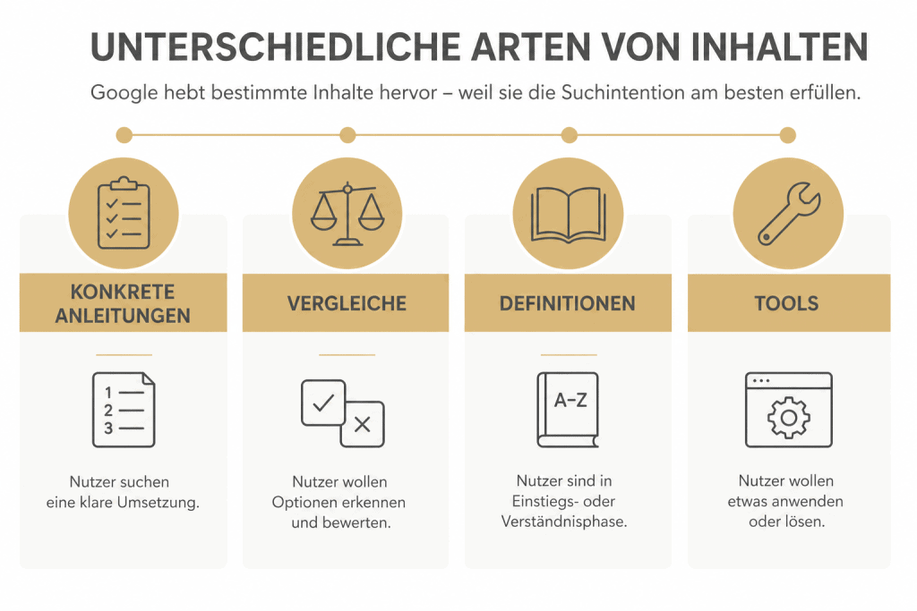 Unterschiedliche Arten von Inhalten.