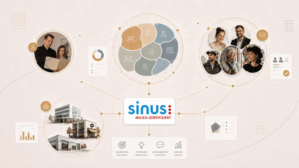 Visualisierung zur Zielgruppenanalyse mit Sinus-Milieus, Personas und Content-Strategie sowie Sinus-Milieu-Zertifizierung